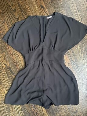 Aritzia Black V-Neck Flutter Sleeve Romper